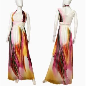 SALE💥NWT PALMETTO WOMEN LONG CHIFFON DRESS LINED‎ SLEEVELESS MULTICOLOR GOWN